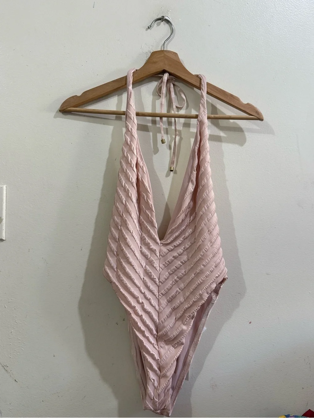 Vitamin A Blush Pink Textured Halter One-Piece Swimsuit